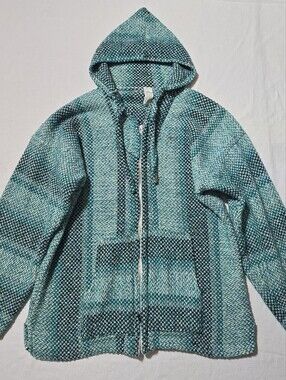 Vintage Teal Aqua Zip-Up Hooded Jacket